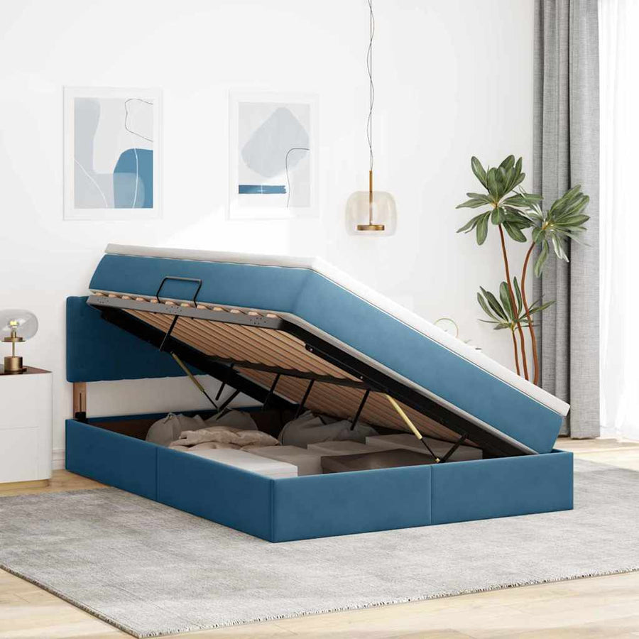 Opslag bed met matras Donkerblauw 140 x 200 cm Fluweel