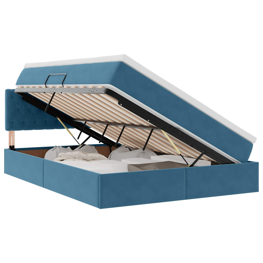 Opslag bed met matras Donkerblauw 140 x 200 cm Fluweel