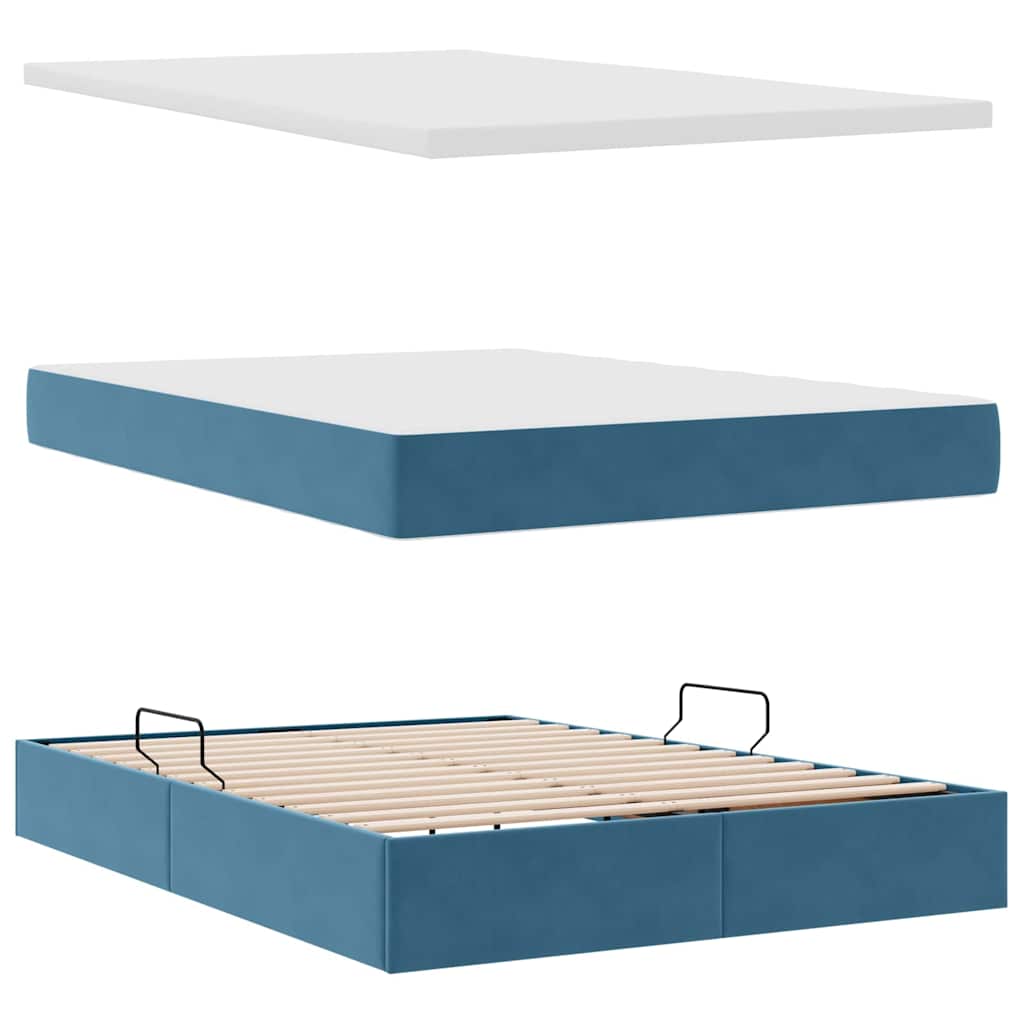 Opslag bed met matras Donkerblauw 140 x 200 cm Fluweel