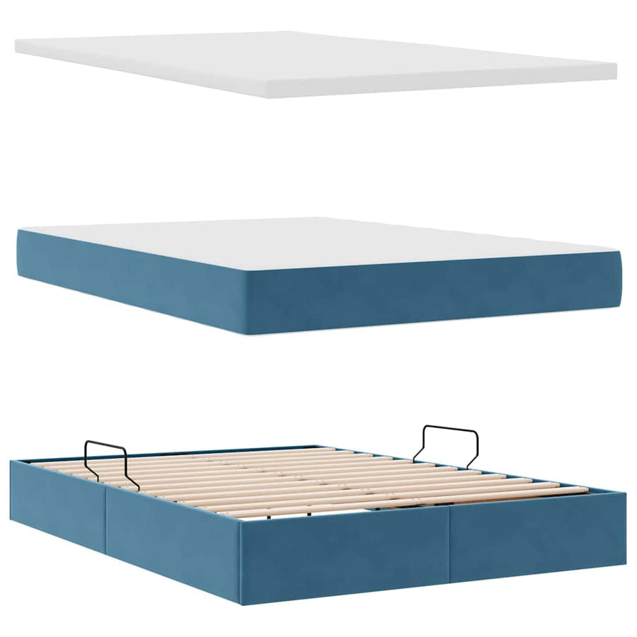 Opslag bed met matras Donkerblauw 140 x 200 cm Fluweel