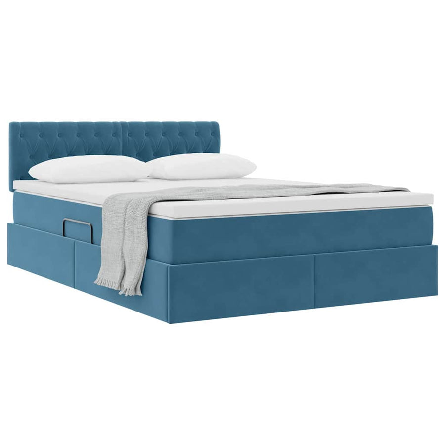 Opslag bed met matras Donkerblauw 140 x 200 cm Fluweel
