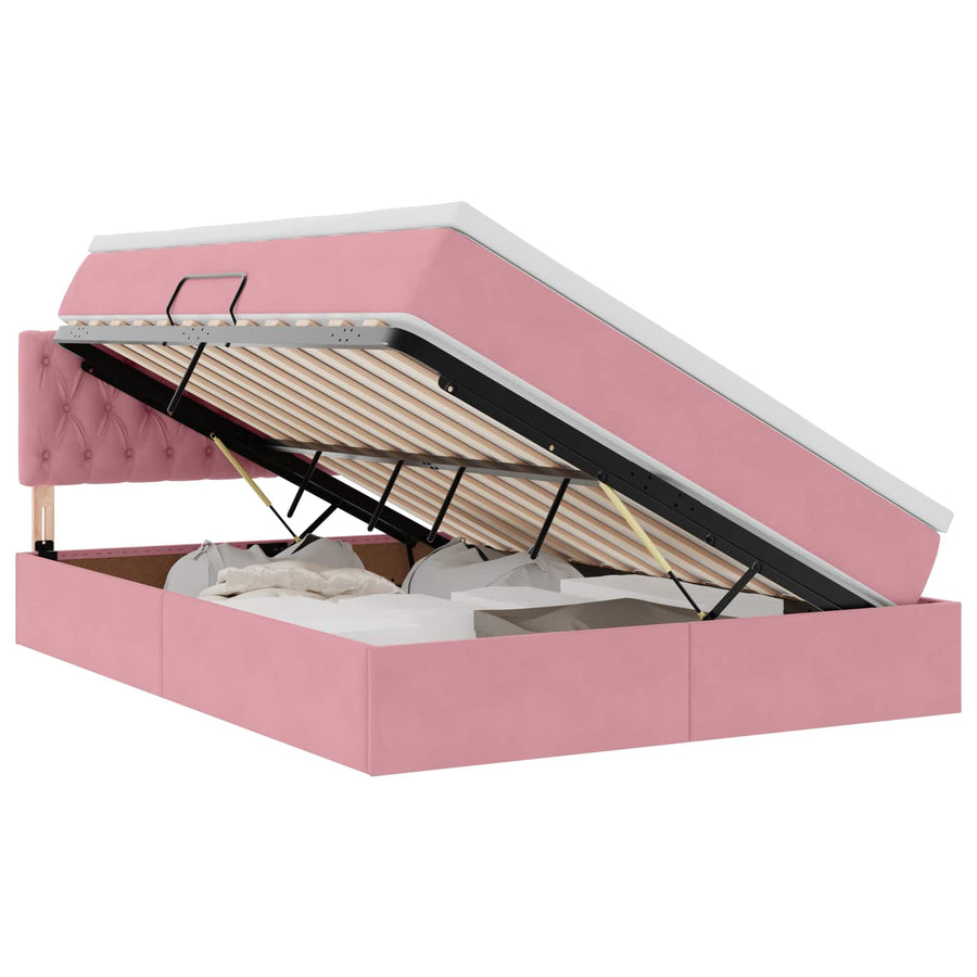Opslag bed met matras met hoofdeinde Roze 140 x 200 cm Fluweel