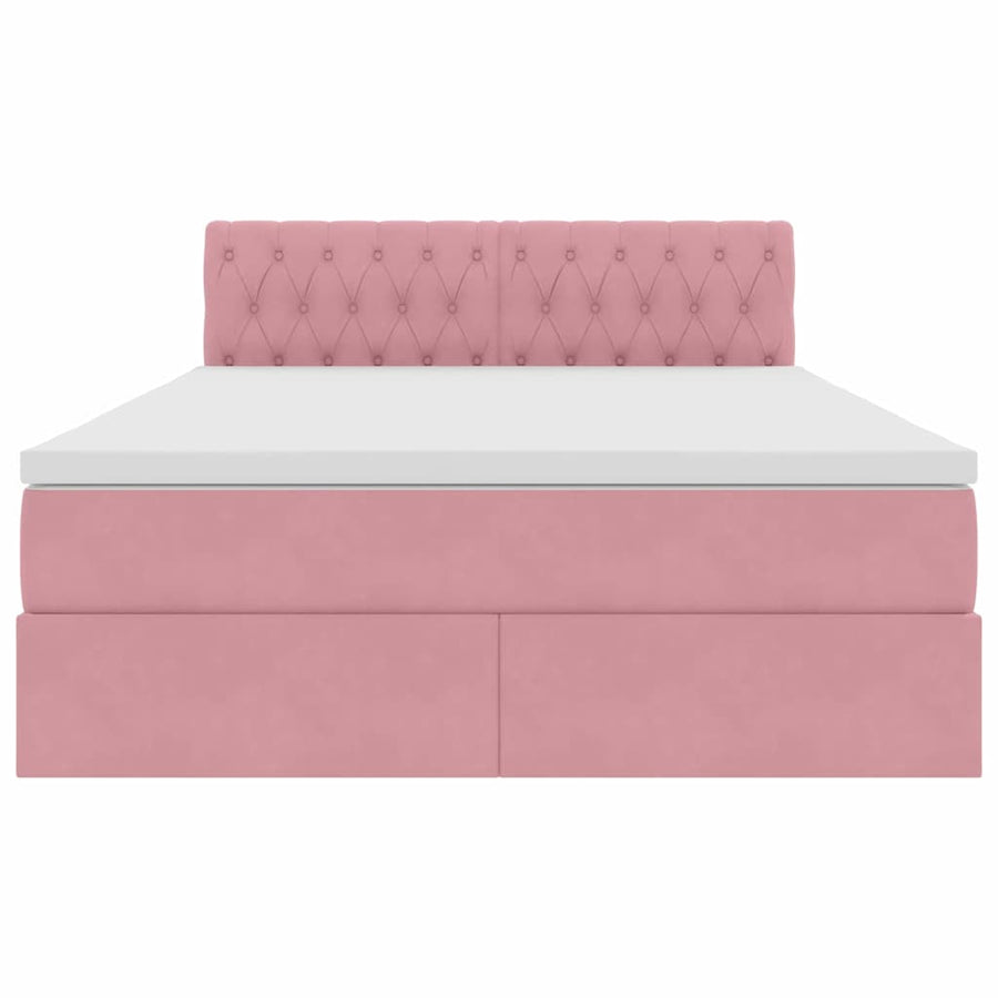 Opslag bed met matras met hoofdeinde Roze 140 x 200 cm Fluweel
