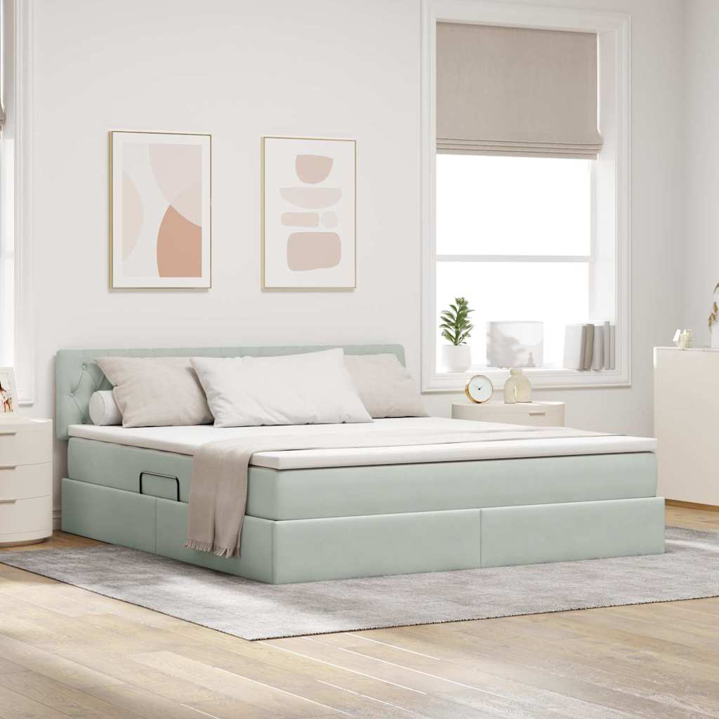 Opslag bed met matras Lichtgrijs 160 x 200 cm Fluweel