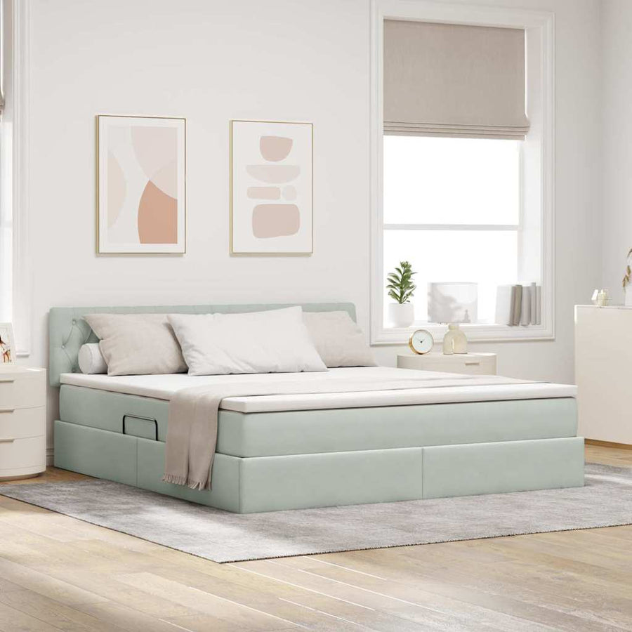 Opslag bed met matras Lichtgrijs 160 x 200 cm Fluweel