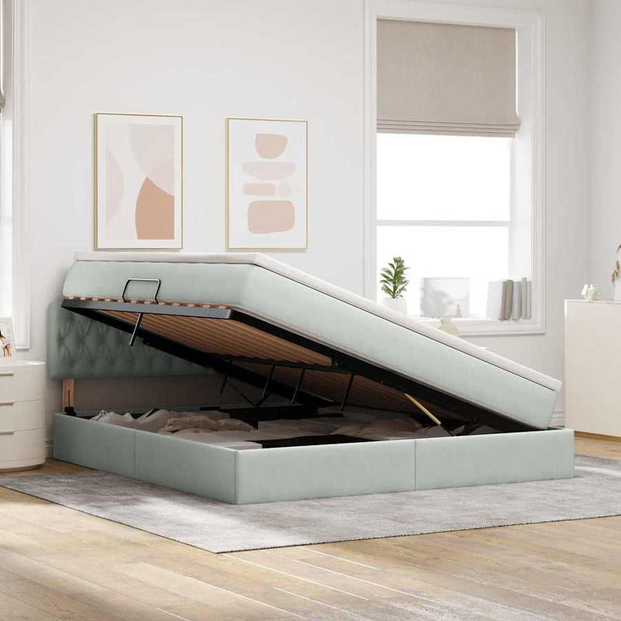 Opslag bed met matras Lichtgrijs 160 x 200 cm Fluweel