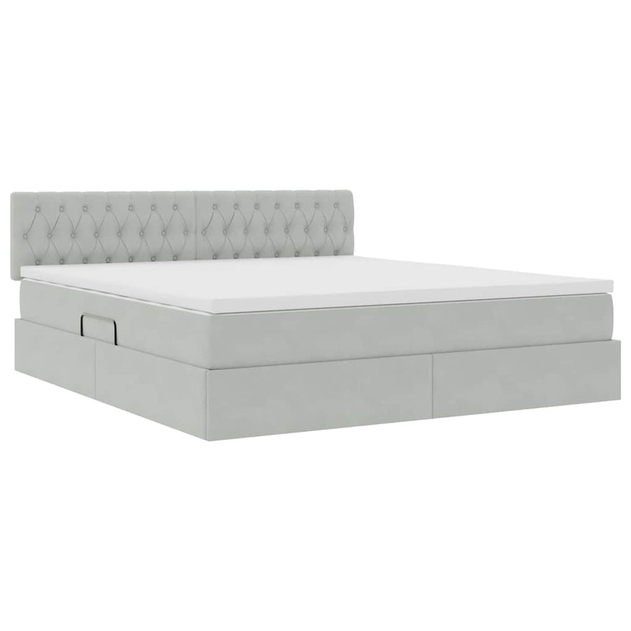 Opslag bed met matras Lichtgrijs 160 x 200 cm Fluweel