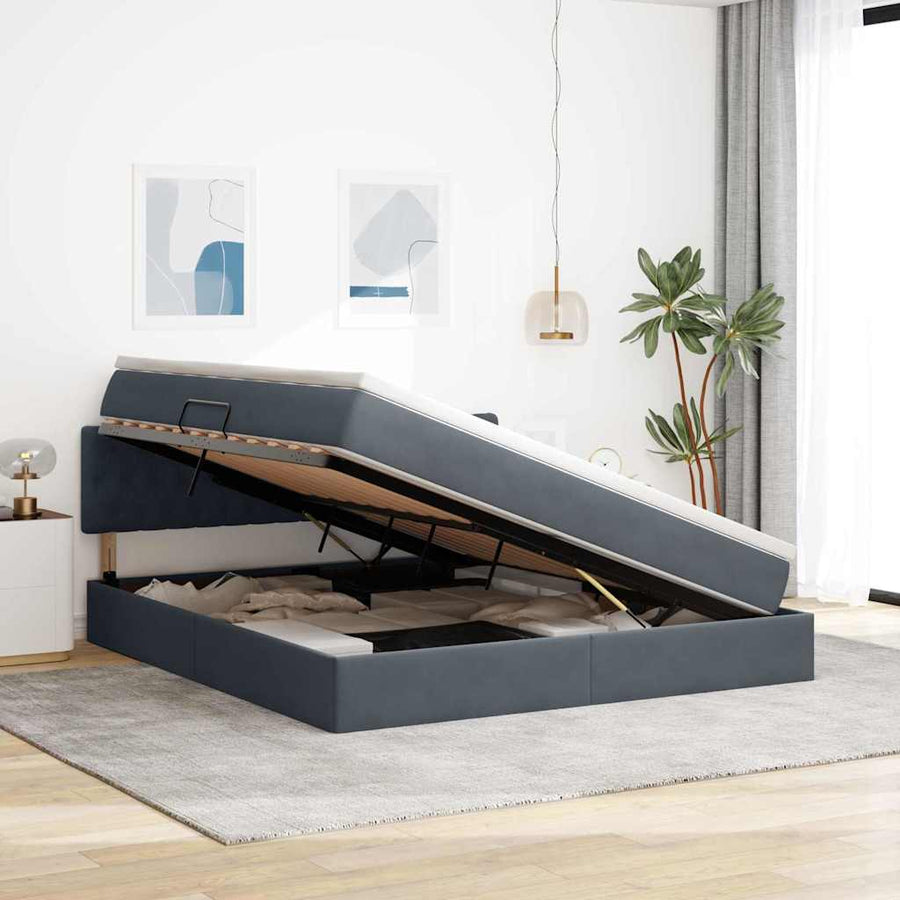Opslag bed met matras Donkergrijs 160 x 200 cm Fluweel