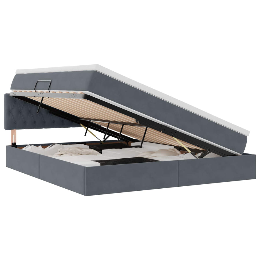 Opslag bed met matras Donkergrijs 160 x 200 cm Fluweel