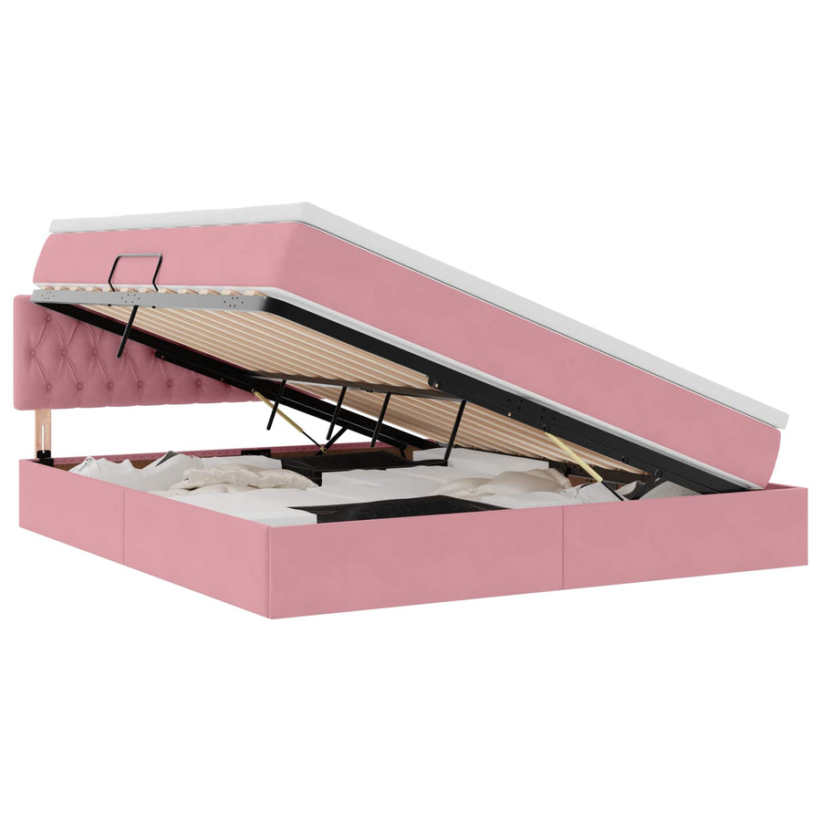 Opslag bed met matras met hoofdeinde Roze 160 x 200 cm Fluweel