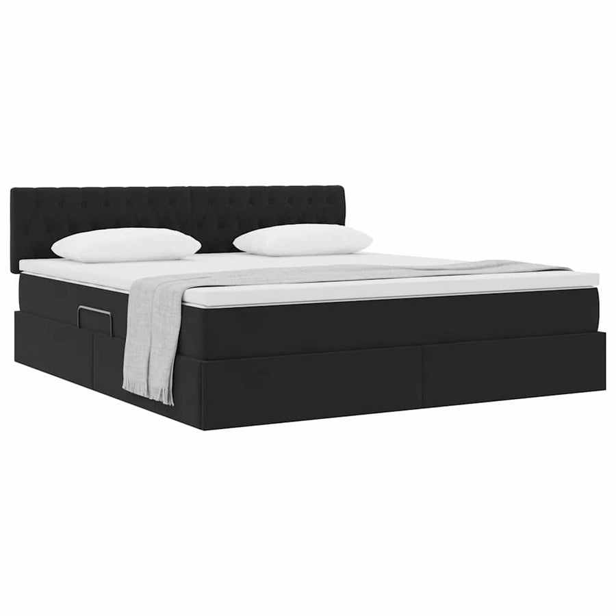 Opslag bed met matras met hoofdeinde Zwart 180 x 200 cm Fluweel