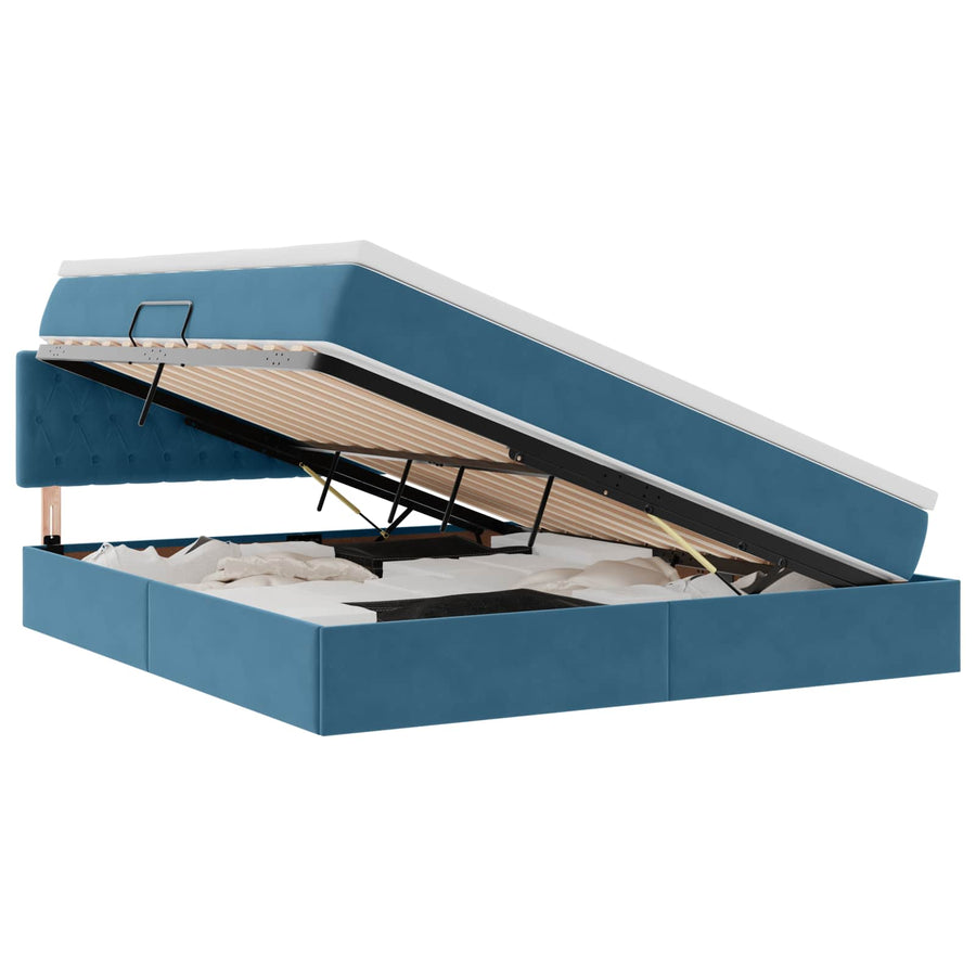 Opslag bed met matras Donkerblauw 180 x 200 cm Fluweel