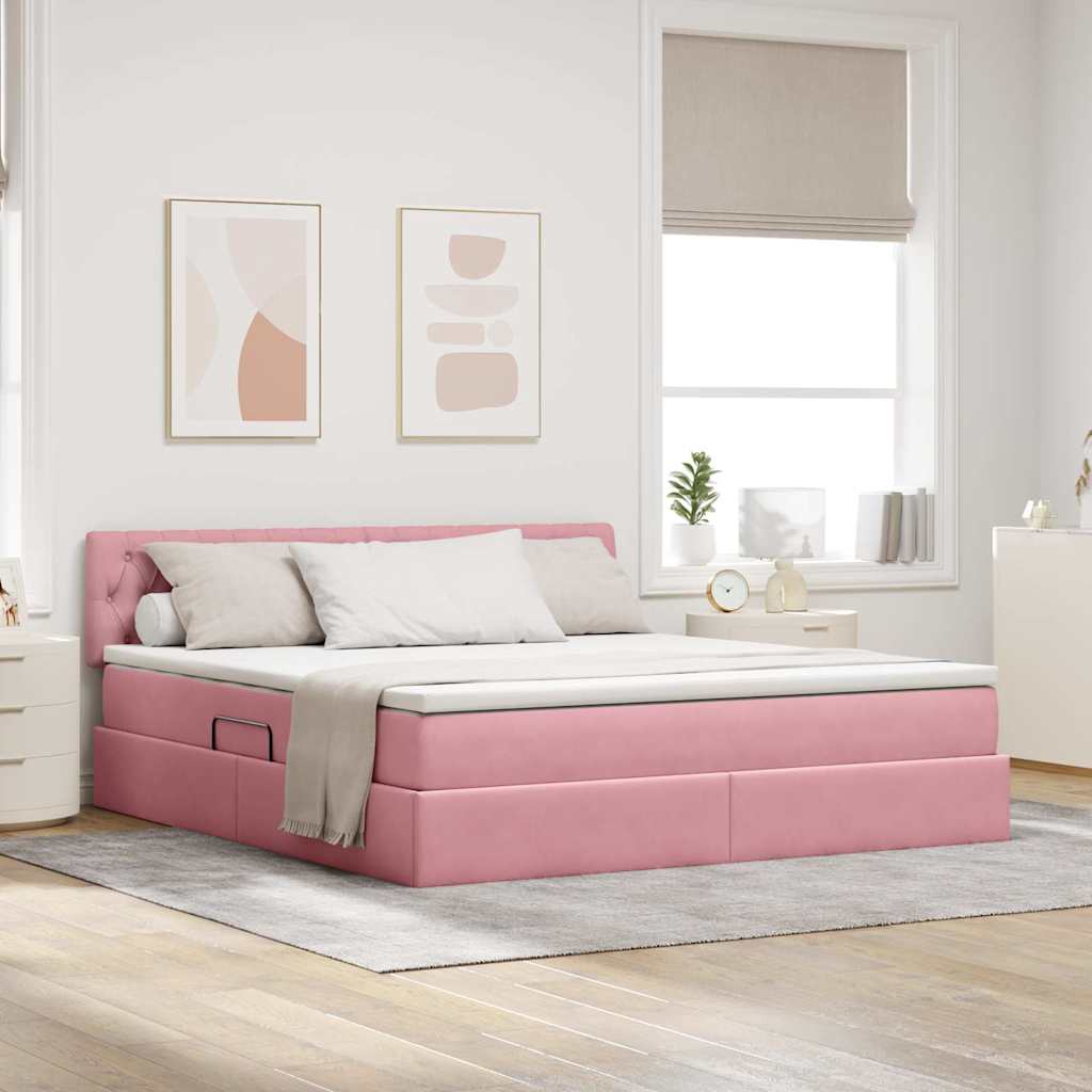 Opslag bed met matras met hoofdeinde Roze 180 x 200 cm Fluweel