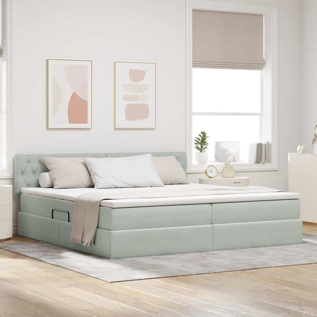 Opslag bed met matras Lichtgrijs 200 x 200 cm Fluweel