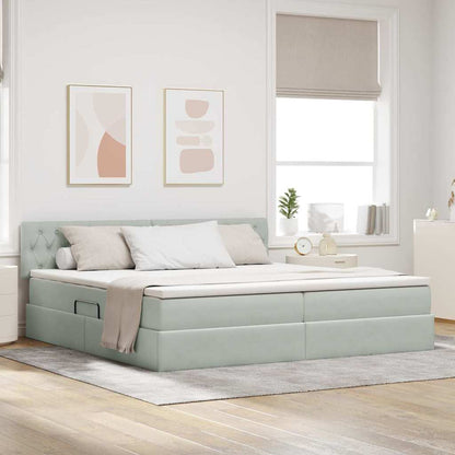 Opslag bed met matras Lichtgrijs 200 x 200 cm Fluweel