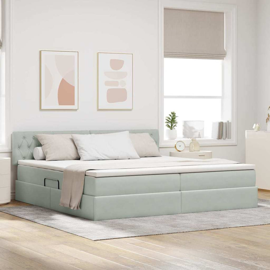 Opslag bed met matras Lichtgrijs 200 x 200 cm Fluweel