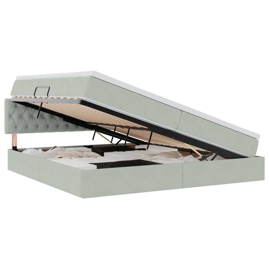 Opslag bed met matras Lichtgrijs 200 x 200 cm Fluweel