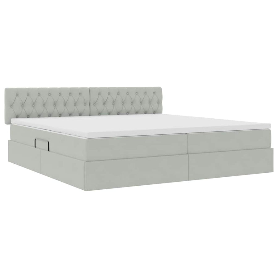 Opslag bed met matras Lichtgrijs 200 x 200 cm Fluweel
