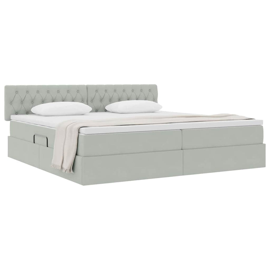 Opslag bed met matras Lichtgrijs 200 x 200 cm Fluweel