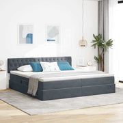 Opbergbed 200x200 cm donkergrijs fluweel met matras