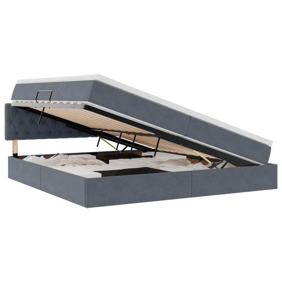 Opslag bed met matras Donkergrijs 200 x 200 cm Fluweel
