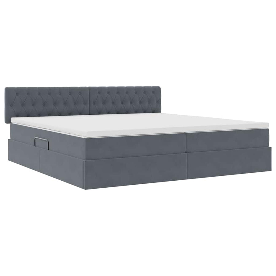 Opslag bed met matras Donkergrijs 200 x 200 cm Fluweel