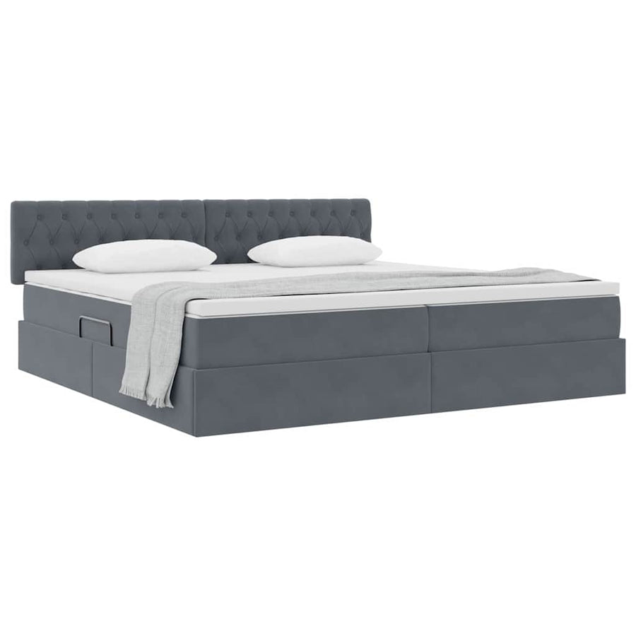 Opslag bed met matras Donkergrijs 200 x 200 cm Fluweel
