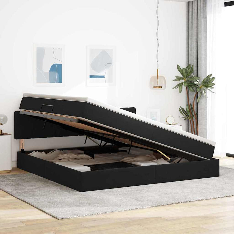 Opslag bed met matras met hoofdeinde Zwart 200 x 200 cm Fluweel