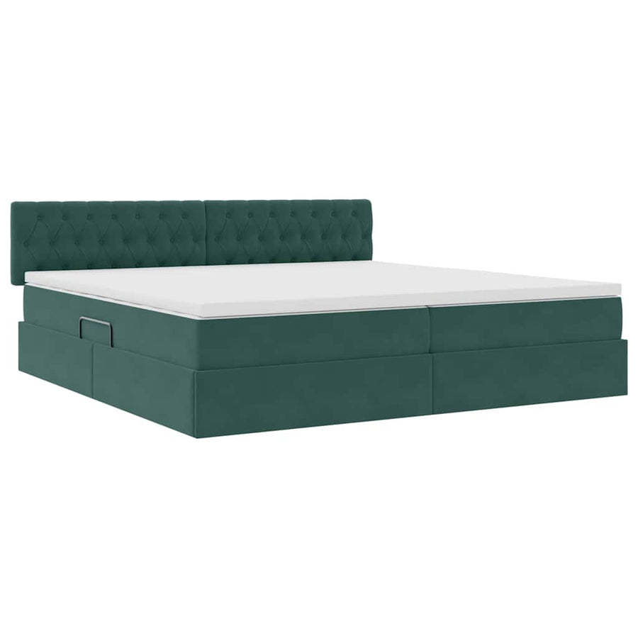Opslag bed met matras Donkergroen 200 x 200 cm Fluweel