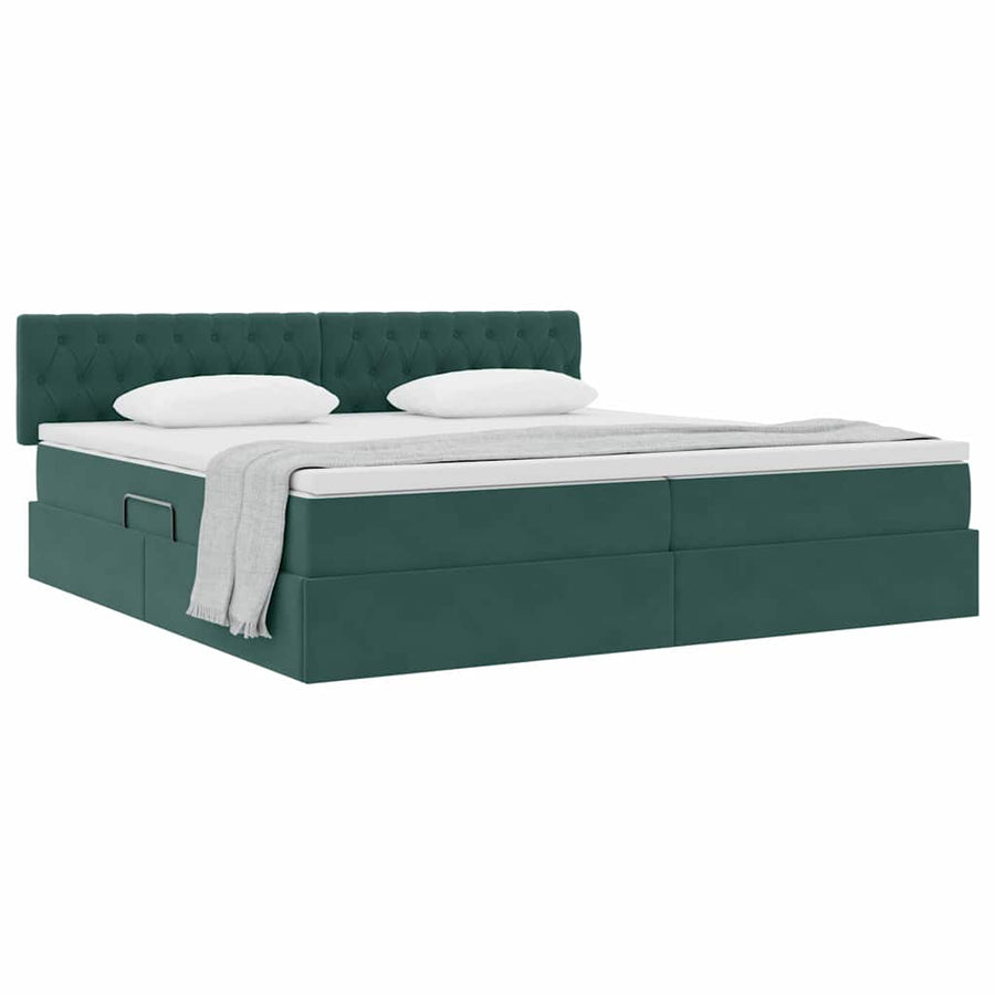 Opslag bed met matras Donkergroen 200 x 200 cm Fluweel