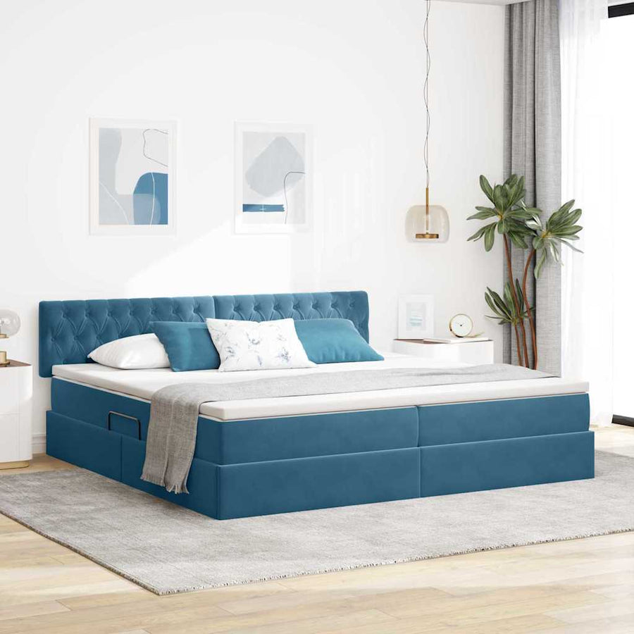 Opslag bed met matras Donkerblauw 200 x 200 cm Fluweel