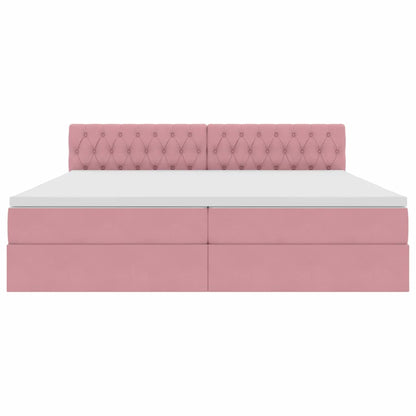 Opslag bed met matras met hoofdeinde Roze 200 x 200 cm Fluweel