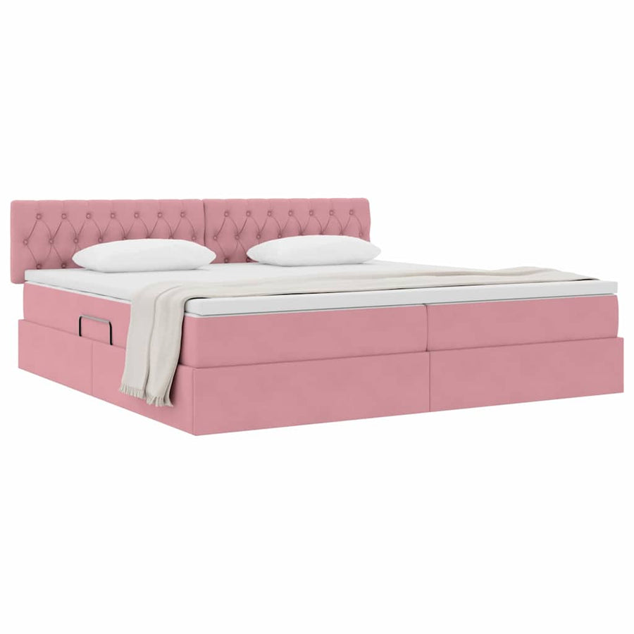 Opslag bed met matras met hoofdeinde Roze 200 x 200 cm Fluweel