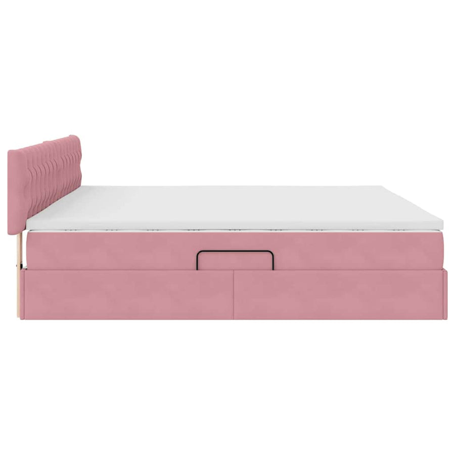 Opslag bed met matras met hoofdeinde Roze 200 x 200 cm Fluweel