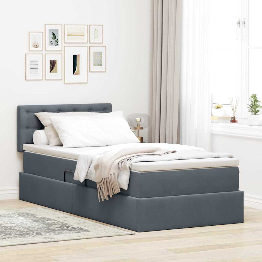 Opslag bed met matras Donkergrijs 90 x 200 cm Fluweel
