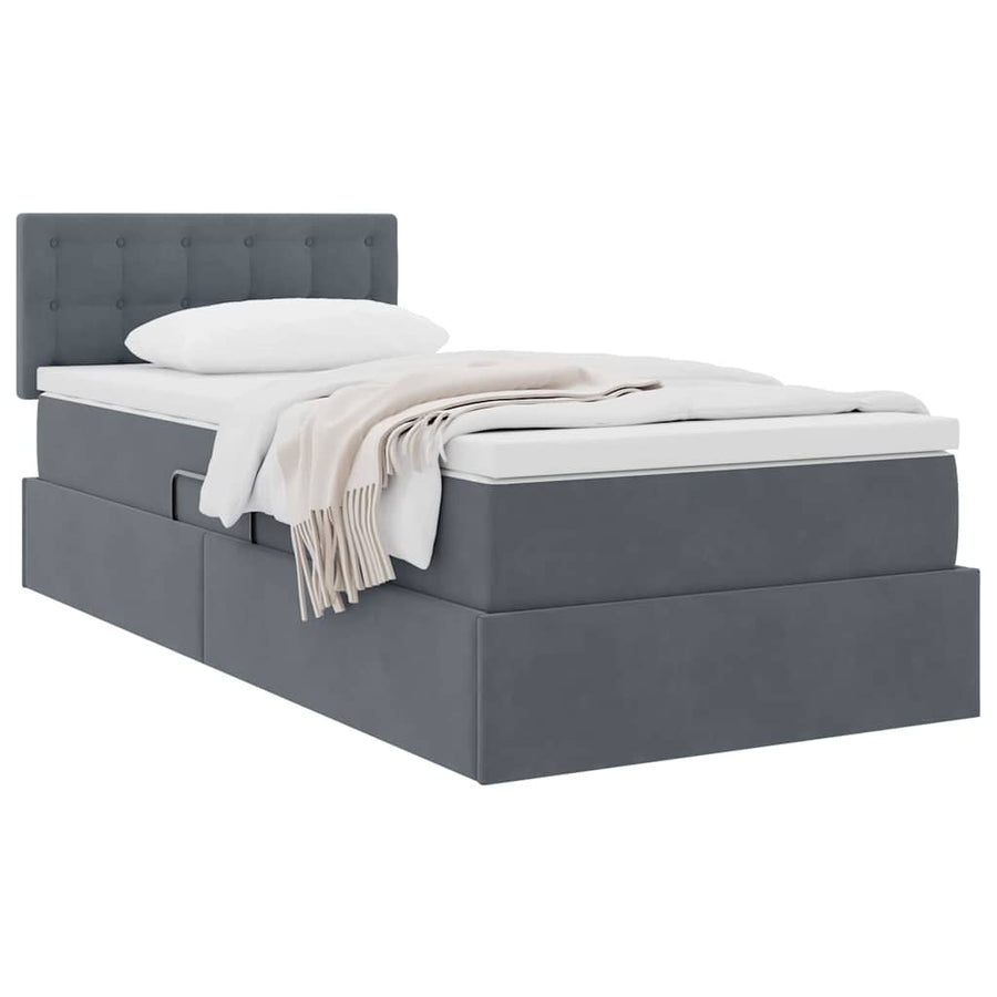 Opslag bed met matras Donkergrijs 90 x 200 cm Fluweel