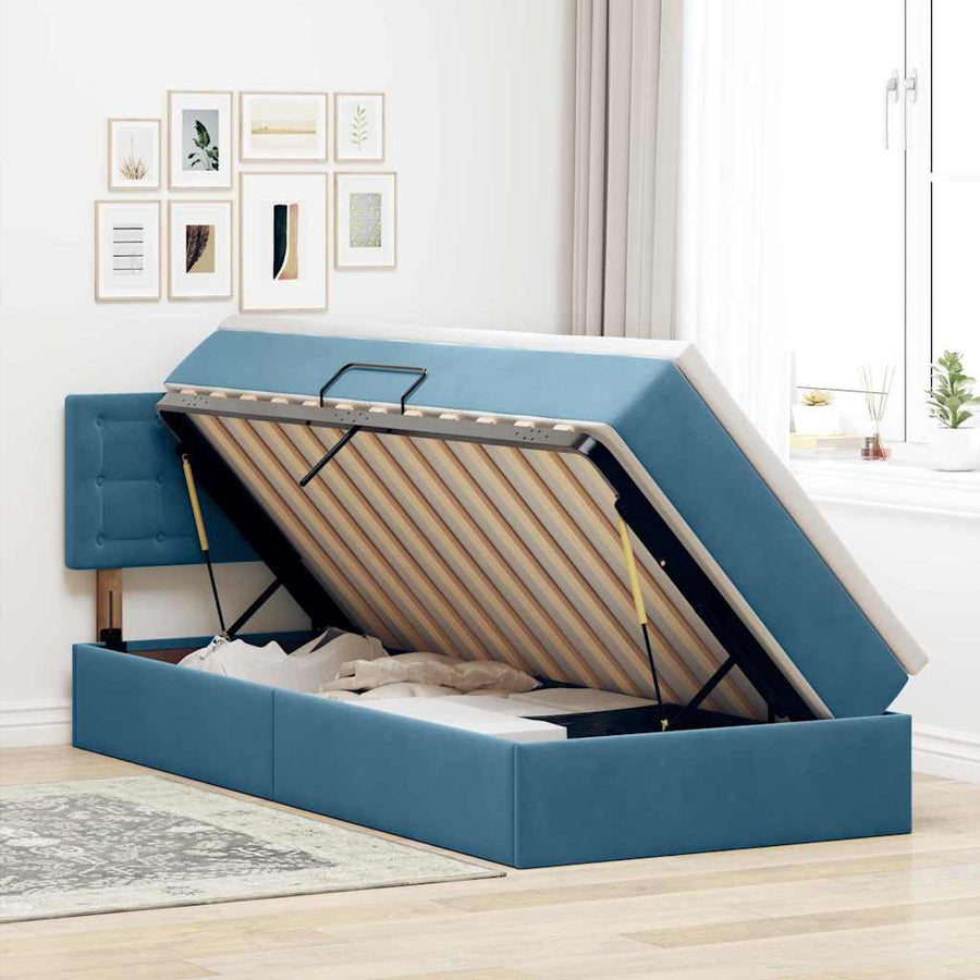 Opslag bed met matras Donkerblauw 90 x 200 cm Fluweel