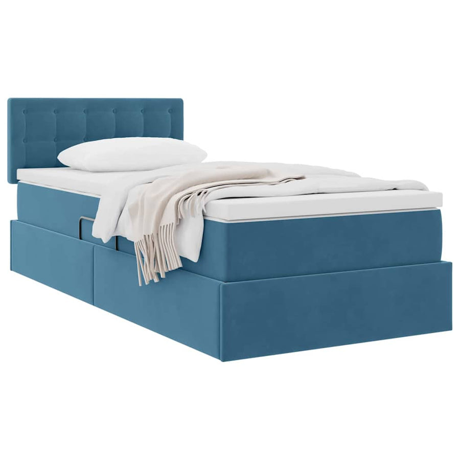 Opslag bed met matras Donkerblauw 90 x 200 cm Fluweel