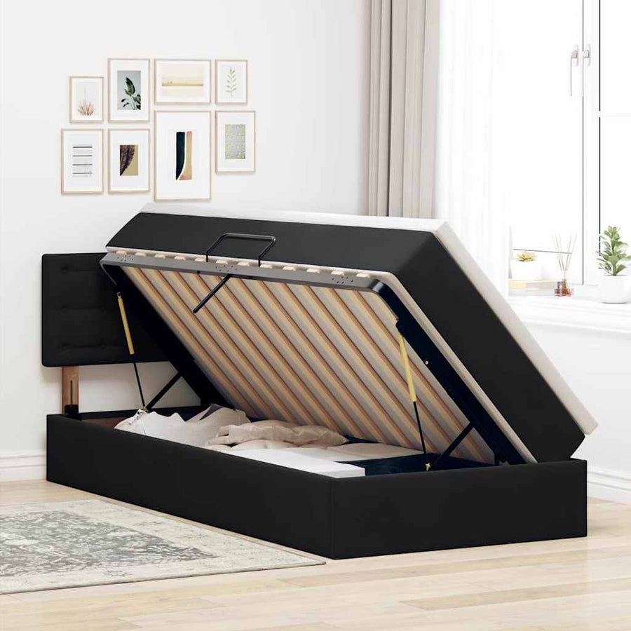 Opslag bed met matras met hoofdeinde Zwart 100 x 200 cm Fluweel