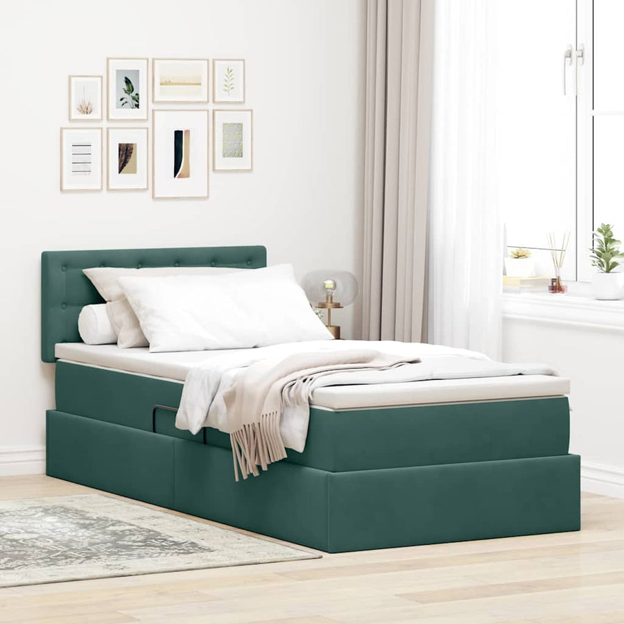 Opslag bed met matras Donkergroen 100 x 200 cm Fluweel