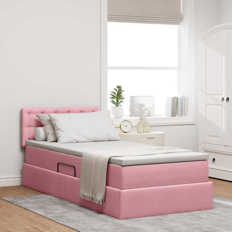Opslag bed met matras met hoofdeinde Roze 100 x 200 cm Fluweel