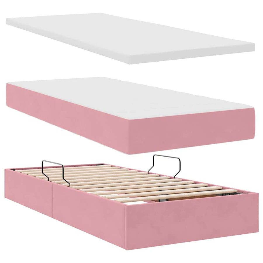 Opslag bed met matras met hoofdeinde Roze 100 x 200 cm Fluweel