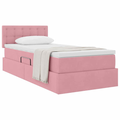 Opslag bed met matras met hoofdeinde Roze 100 x 200 cm Fluweel