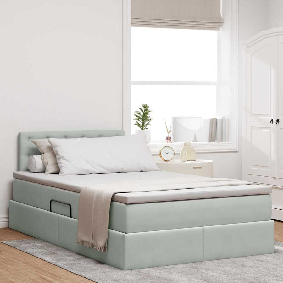 Opslag bed met matras Lichtgrijs 120 x 200 cm Fluweel
