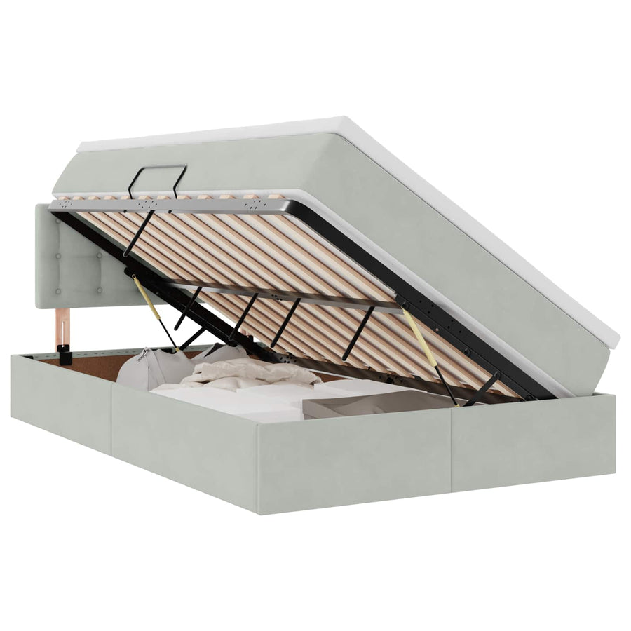 Opslag bed met matras Lichtgrijs 120 x 200 cm Fluweel