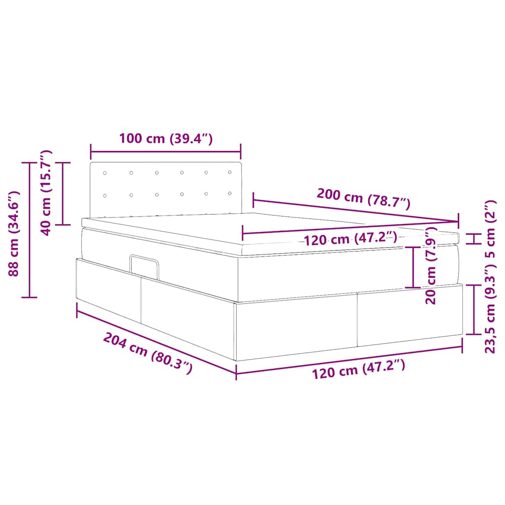 Opslag bed met matras Donkergrijs 120 x 200 cm Fluweel