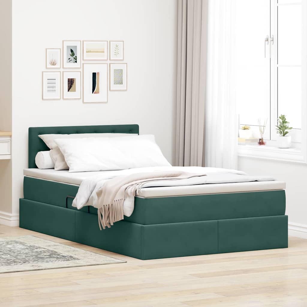 Opslag bed met matras Donkergroen 120 x 200 cm Fluweel