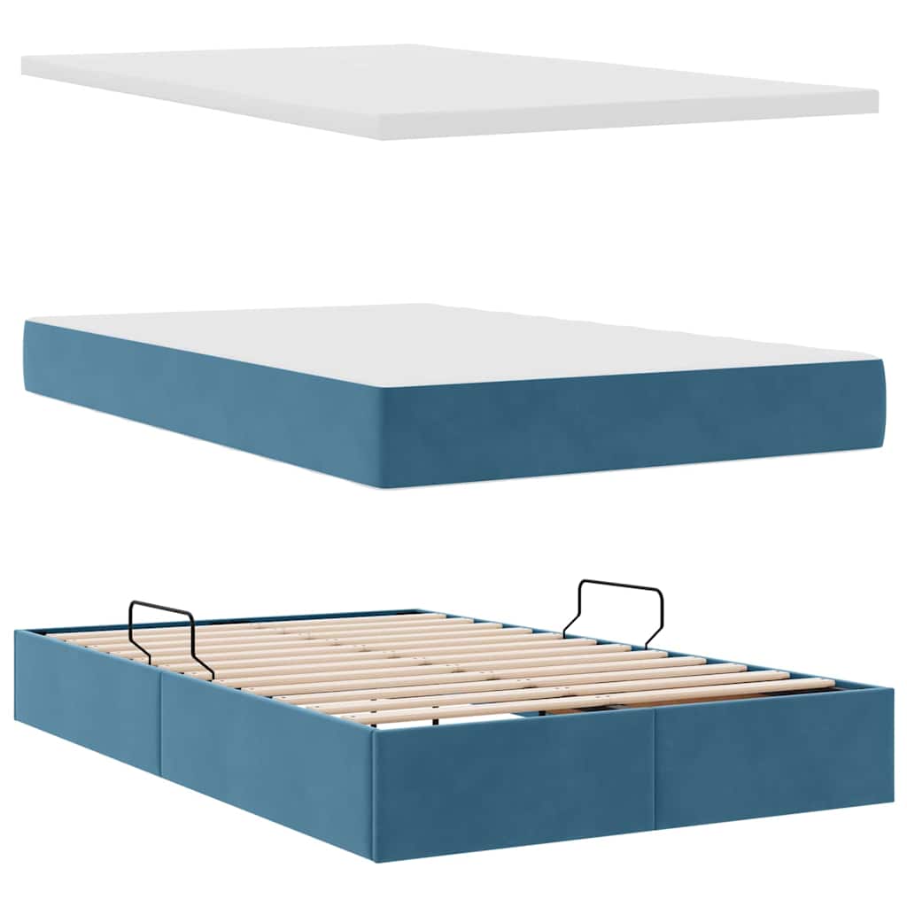 Opslag bed met matras Donkerblauw 120 x 200 cm Fluweel