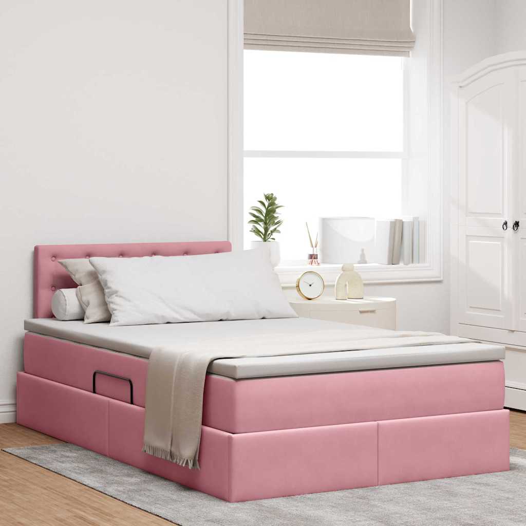Opslag bed met matras met hoofdeinde Roze 120 x 200 cm Fluweel
