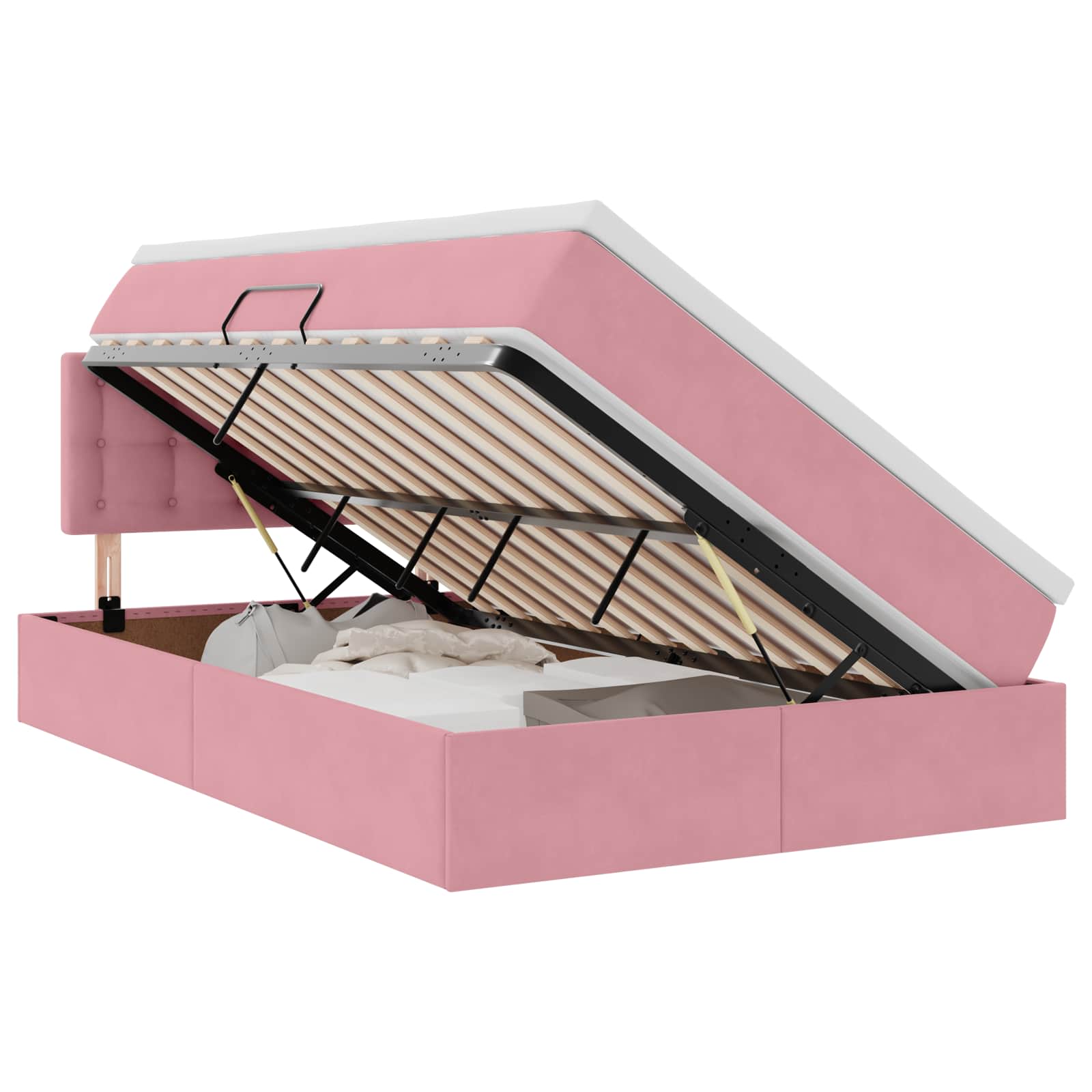 Opslag bed met matras met hoofdeinde Roze 120 x 200 cm Fluweel